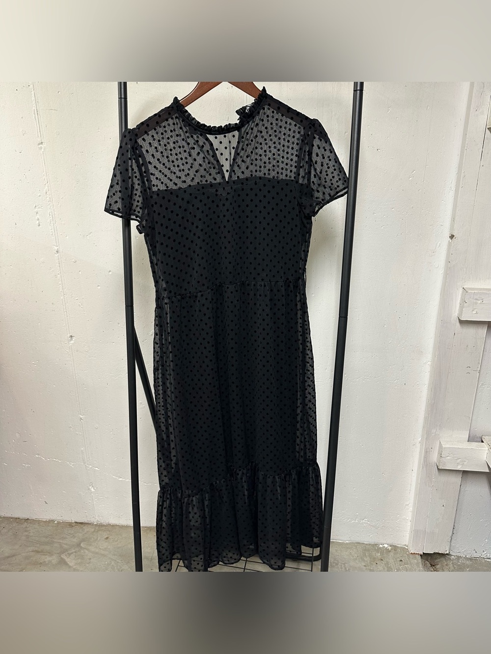Zara Black Polka Dot Sheer Midi Dress 🛶